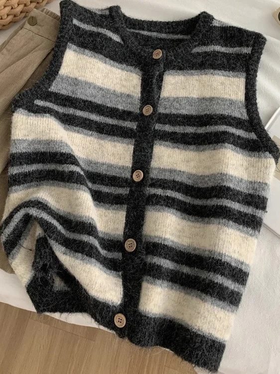 

Женский вязаный жилет в полоску, весенне-осенний круглый винтажный открытый кардиган Ne Svel, многослойная верхняя одежда