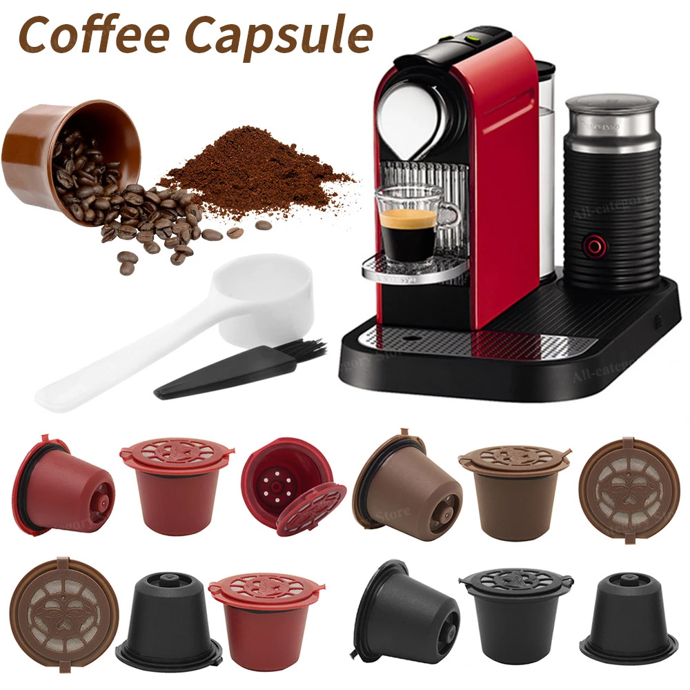 3/6pcs Coffee Filter Cup Refillable Reusable Coffee Capsule Pod Compatible with Nespresso Machine with Brush Spoon