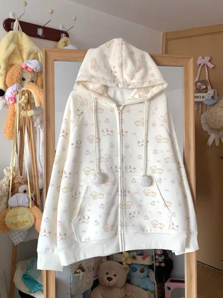 Deeptown Japanese Style Kawaii Hoodies Women Cartoon Harajuku Cutecore Hoodies Sweet Autumn Printing Loose Sweatshirt Aesthetic