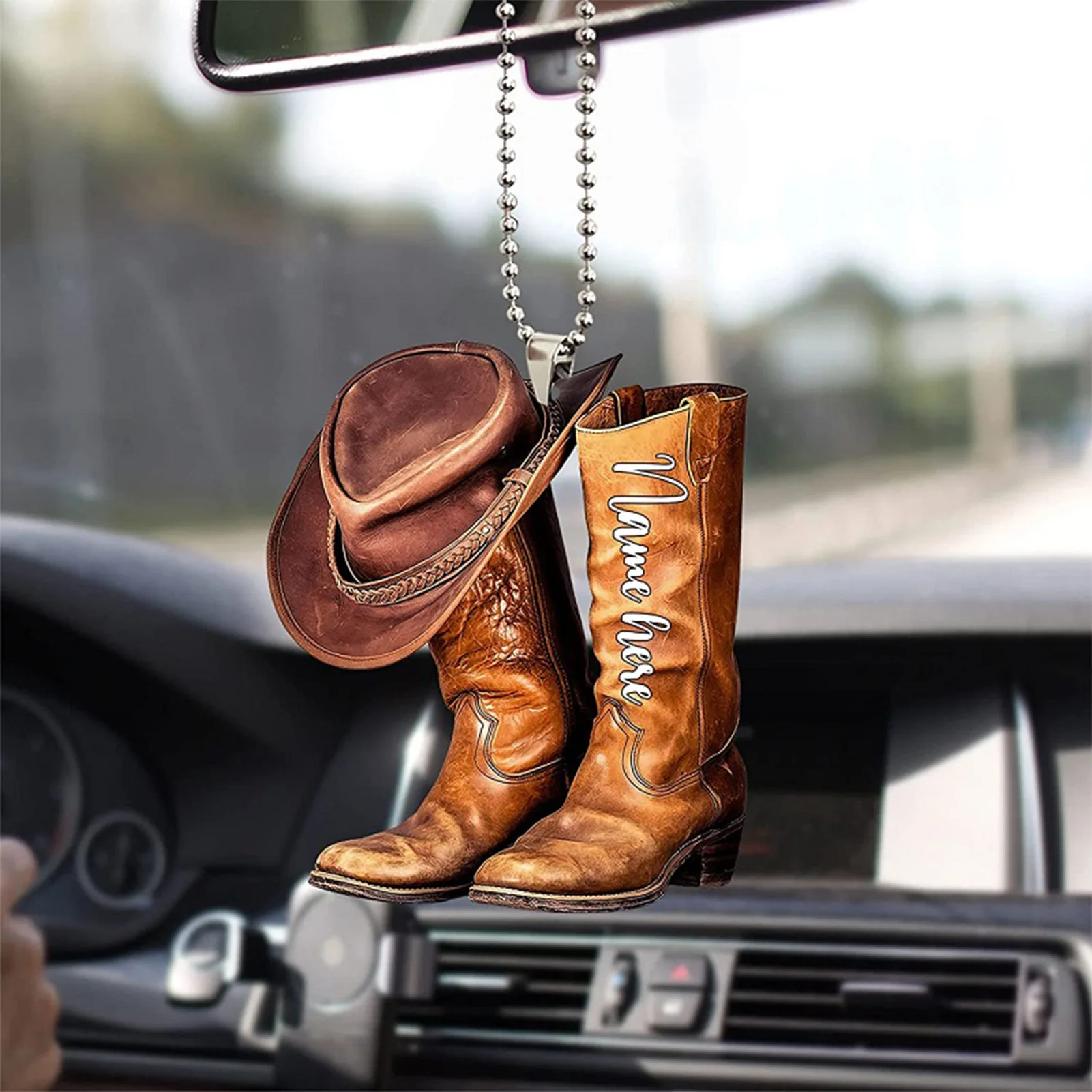 Colgadores de botas de vaquero para espejo retrovisor de coche, colgantes acrílicos, accesorios de espejo retrovisor de coche, diseño de eslinga