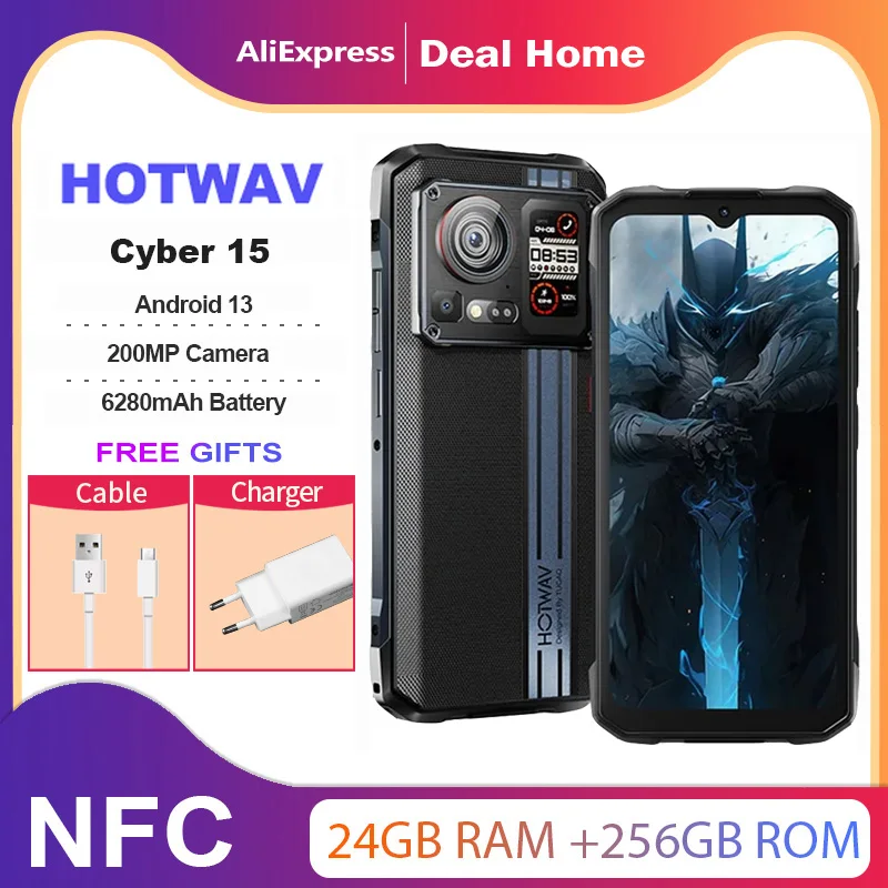 HOTWAV Cyber 15,NFC,24(12+12)GB 256GB، Android 13,200MP (عدسة سامسونج Isocell)، 6280 مللي أمبير، 6.6 بوصة FHD+، G99 ثماني النواة، الإصدار العالمي
