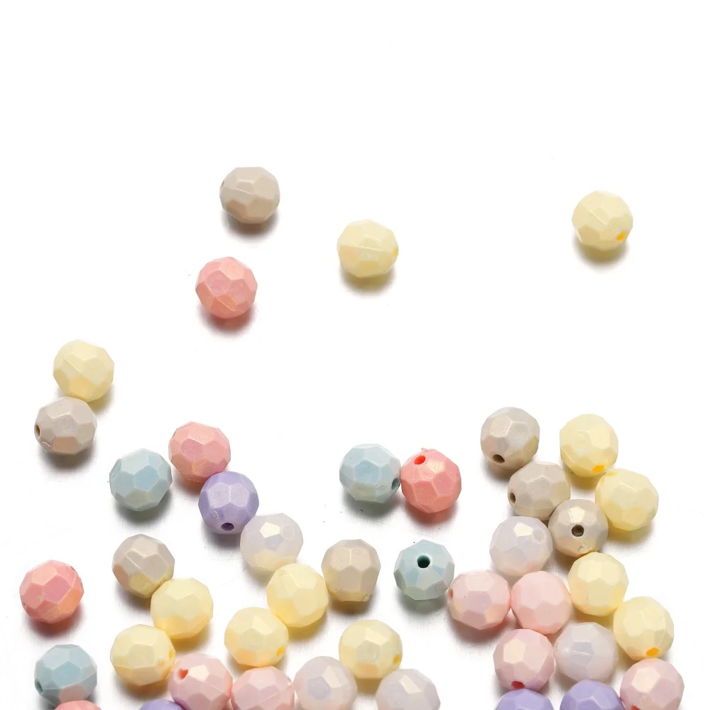 50-100pcs Round Mutifacets Cut Ball Solid Colors 8mm Faceted Macaron Acrylic Loose Spacer Beads For DIY Jewelry Making Crafts