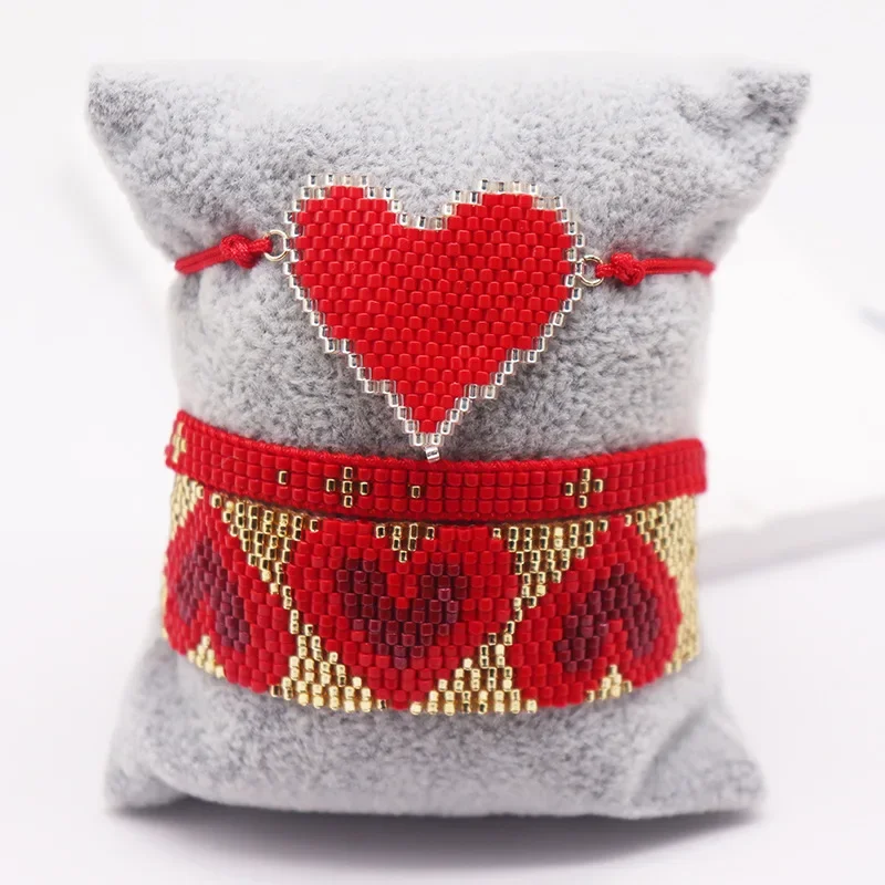 ZGMXR Hand Knitted Rice Bead Bracelet Set Heart Design Adjustable Bohemia Fashion Versatile Simple Beaded bracelet Jewelry