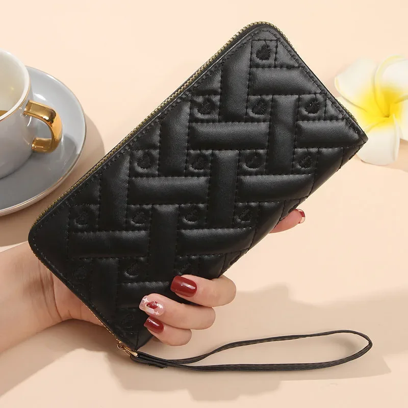 Long Women's Wallet with Buckle Zipper Closed Purse PU Leather Solid Color, Multi Card Slots & Zipper Coin Pocket Minimalist