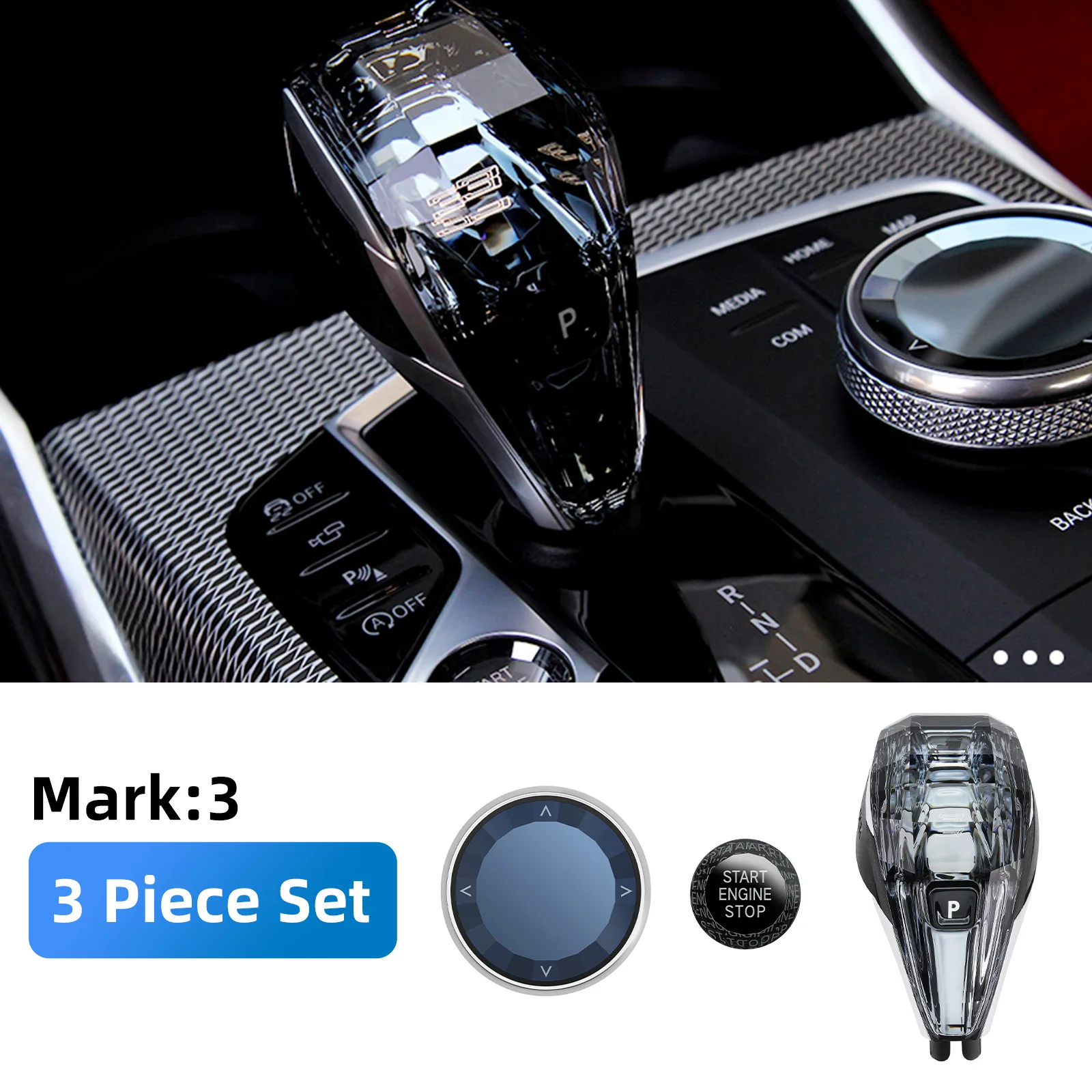 Car Crystal Set Mark 3 Gear Shift Knob Cover For BMW 3 4 8 Series X3 X4 X5 X6 X7 Z4 G26 G20 G16 Psychedelic Crystal Gear Handle