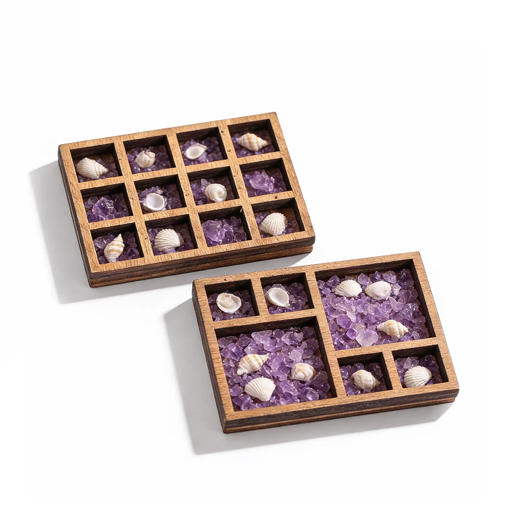 Wooden Specimen Base Groove Storage Base Square Grid Jewelry Crystal Stone Display Tray Rack Micro landscape