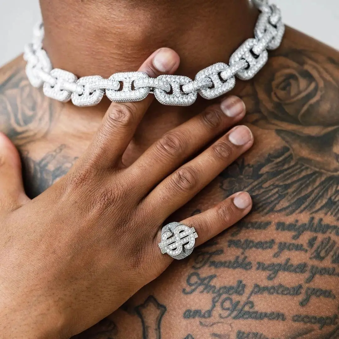 Wholesale Hip Hop Iced Out Bling Coffee Bean CZ Paved Big Heavy Miami Cuban Link Chain Choker Cool Necklace Jewelry For Men 2024