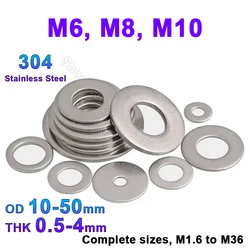 1-50pcs DIN9021 304 Stainless Steel Flat Washer M6 M8 M10 Shim Metal Plain Gasket Rings Meson Plain Washers Spacer Thick 0.4-4mm