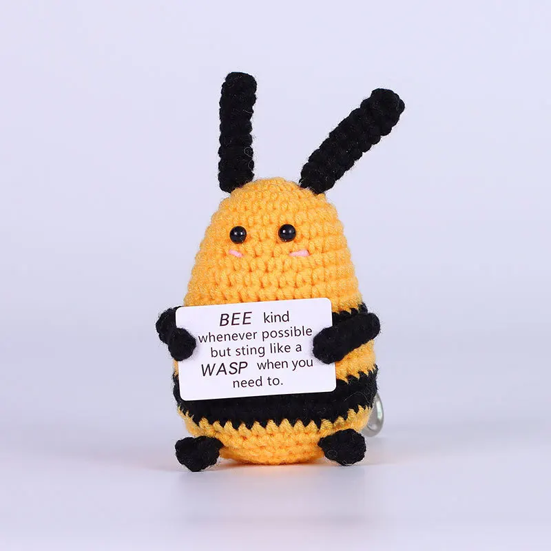 Positive Crochet Big Butt Bee Doll With Card Kawaii Miniature Desktop Home Decoration Handmade Knitted Bee Doll Christmas Gift