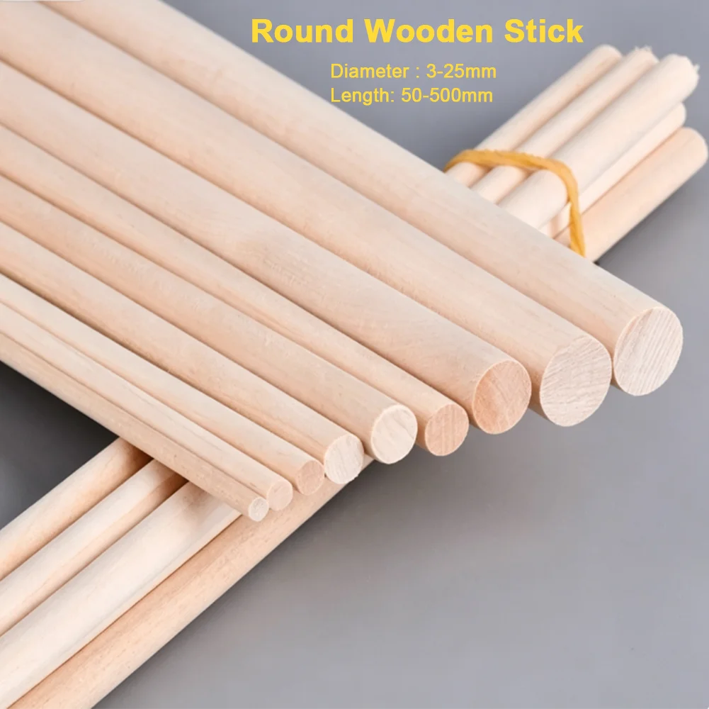 Round Wooden Stick DIY Wood Handmade Dia 2/3/4/5/6/7/8/10/12/14/15/16/18/20/25mm Durable Dowel Building Model Woodworking Tool