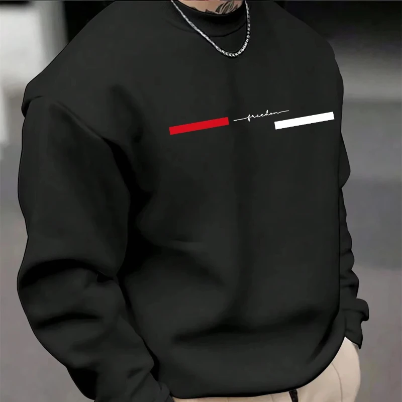 Men's autumn and winter fashionable casual loose freedom letter graphic printed long sleeved round neck sweatshirt