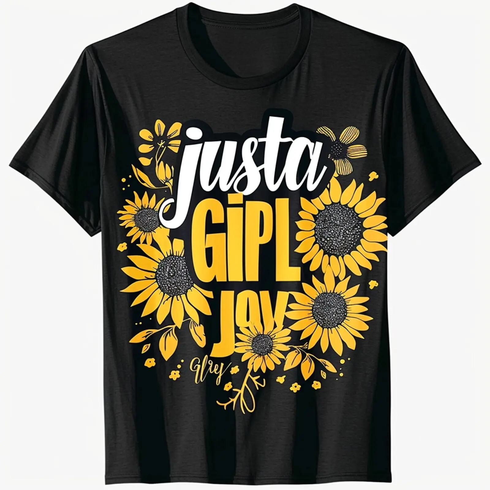 

A Girl Sunflower T Shirt Yellow Floral Pattern Elegant Sun Themed Design Black