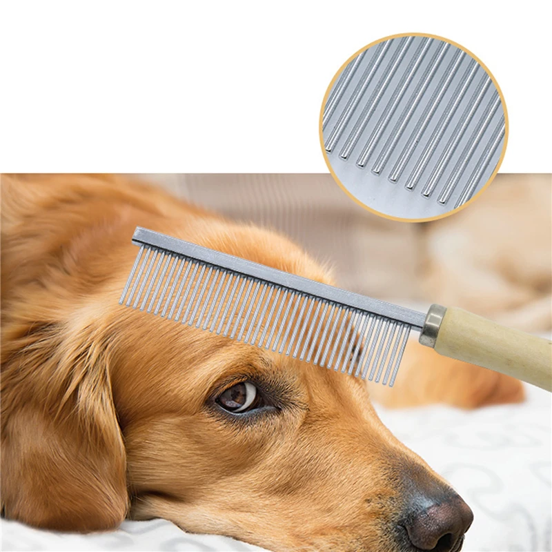 Dog Comb Stainless Steel Dog Brush Pet Hair Remover Wooden Handle Brush for Dogs Hair Knot Opening Massage Cat Comb Pet Grooming