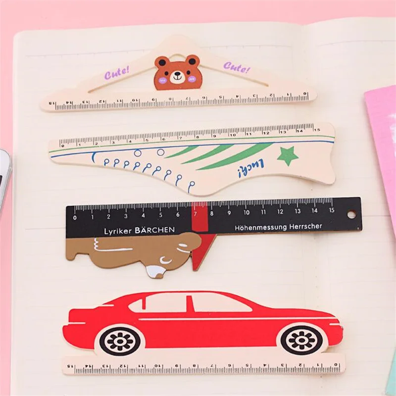 Creative Stationery Gifts Wooden Multi functional Student Tools Cute Cartoon Stationery Measurement Drawing Straight Ruler 15Cm