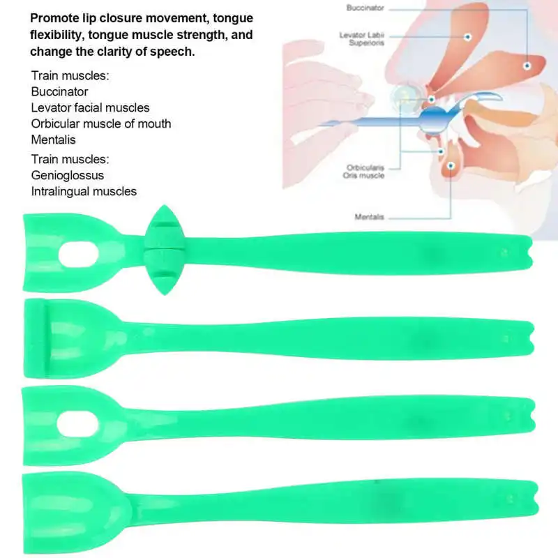 Entrenador de lengua de 4 piezas, entrenador de rehabilitación muscular Oral, herramienta para el síndrome de Down, conjunto de herramientas de entrenamiento para hablar la boca