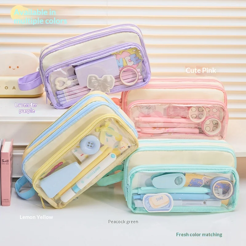 

Transparent High Capacity Color Collision Pain Pack Pen Bag Multi-Function Stationery Storage Box For Middle School Students