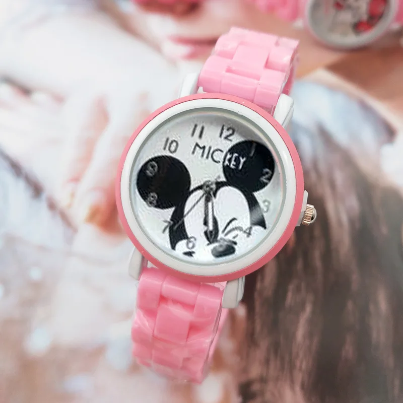 Jam Tangan Anak-anak Disney Micky Tali Plastik Penunjuk Jam Tangan Kuarsa Bercahaya Figur Anime Jam Tangan Hadiah Ulang Tahun Anak