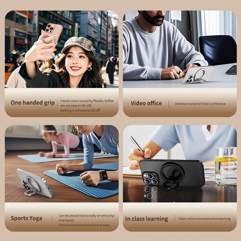 Dwustronny magnetyczny uchwyt na telefon komórkowy z pierścieniem na dwa palce, obrotowy, składany, kompatybilny z MagSafe, do iPhone 17 16 15 Pro i Samsung