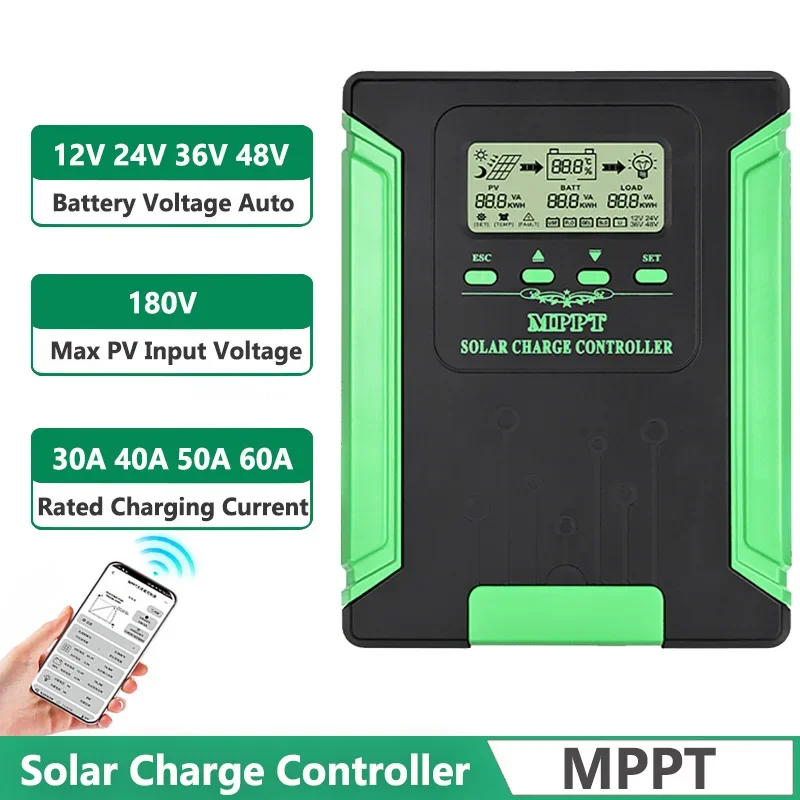 

30A 40A 50A 60A Solar Charge Controller MPPT 12V 24V 36V 48V Auto Solar Controller WiFi Solar Panel Regulator LCD Display