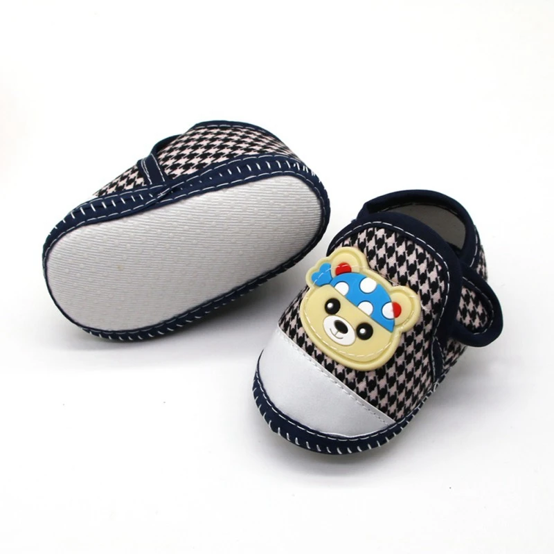 Baby Boy Girl First Walking Shoes Cartoon Bear Anti-Slip Shoes Casual Plaid Infant Soft Soled Shoe Kids Baby Toddler Shoes