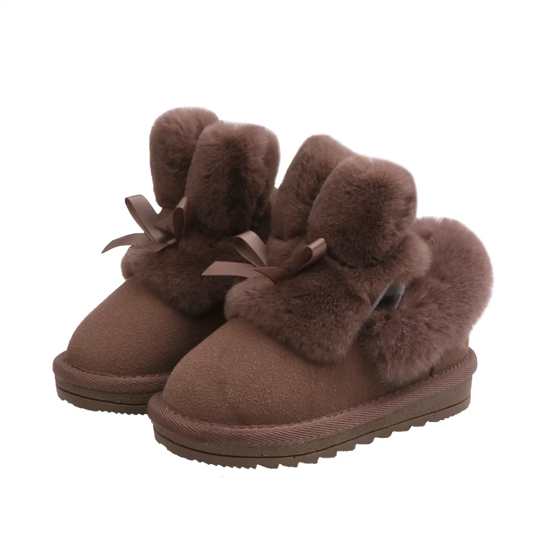 Winter Kids Snow Boots Cute Bow Girls Short Boots Thicken Warm Baby Girl Shoes Soft Bottom SYY080