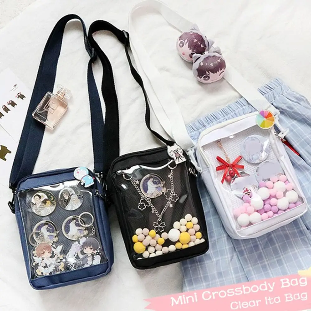 النمط الياباني أسود أبيض حقائب كروس صغيرة بولي كلوريد الفينيل بسيطة المرأة محفظة الكتف شفافة صغيرة واضحة Ita حقيبة المدرسة الثانوية #1