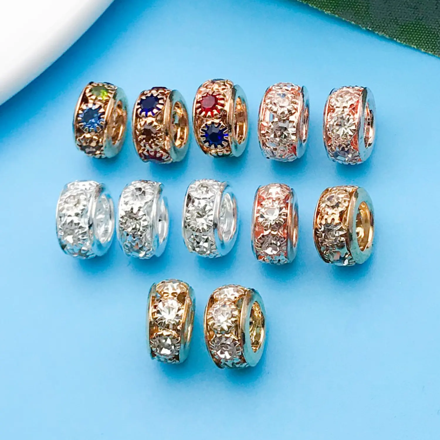 12/20pcs 6x10mm gemischte Legierung eingelegte Strass große Loch perlen für DIY Schmuck machen elegante Mode accessoires
