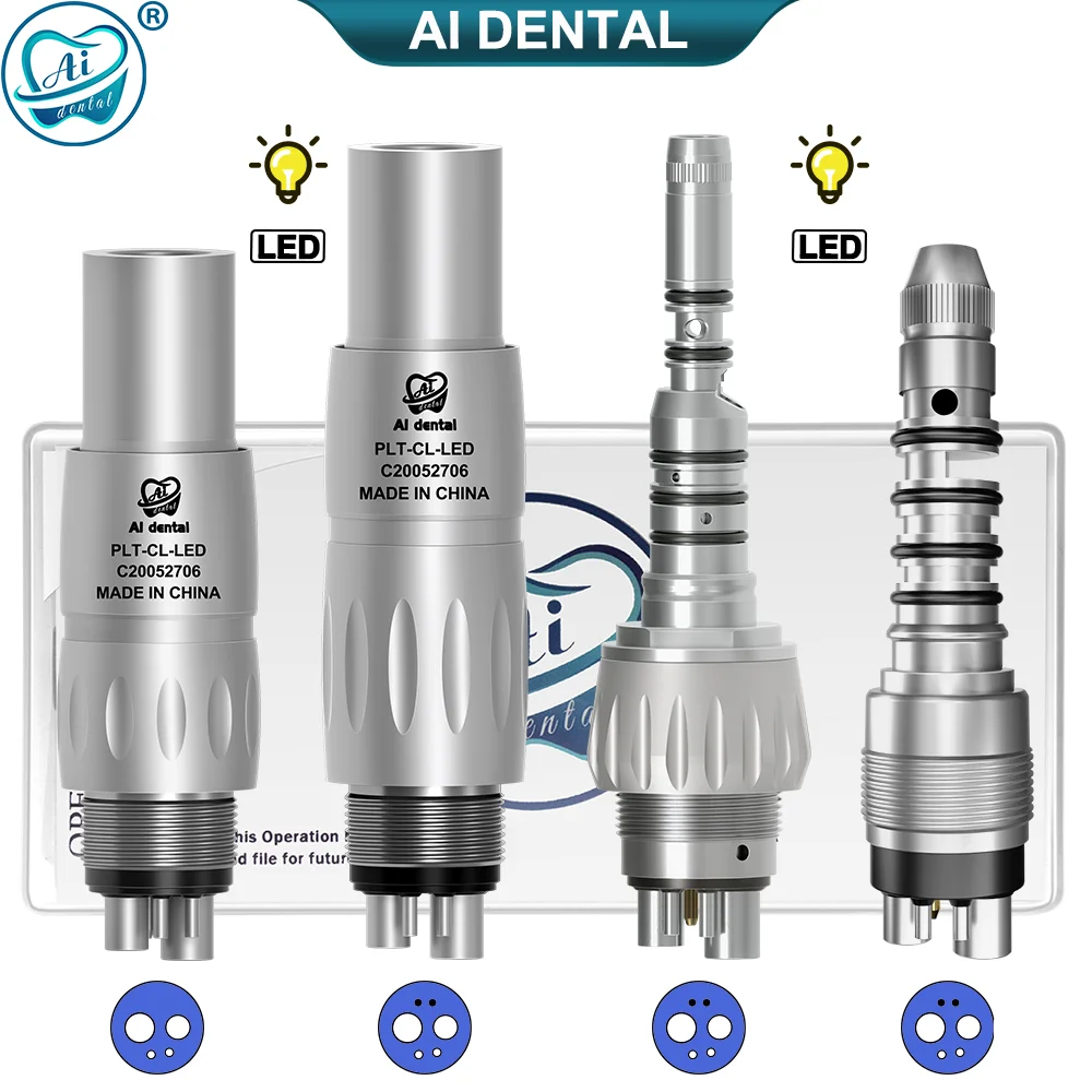 Dental Spare Parts Air Turbine Quick Coupling KV/N Type LED 2/4/6 Holes Inner Water Spray High Speed Handpiece Accessories