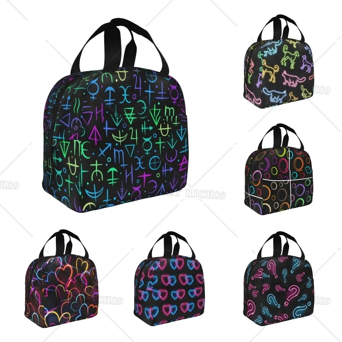 

Neon Sign Pattern Lunch Bag Reusable Box Women Men, Cooler LUnch Boxes Waterproof LuncH Tote for Picnic Office Work