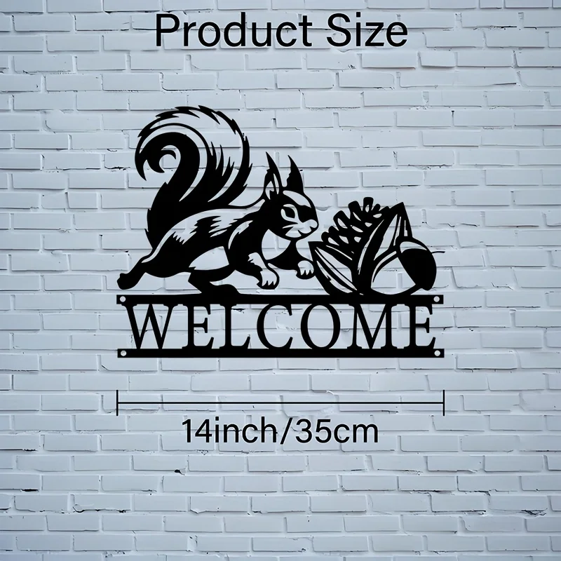 Squirrel Acorn Metal Wall Art Iron 2D Flat Woodland Silhouette Garden Entryway Hanging Mural Nature Decor Gift
