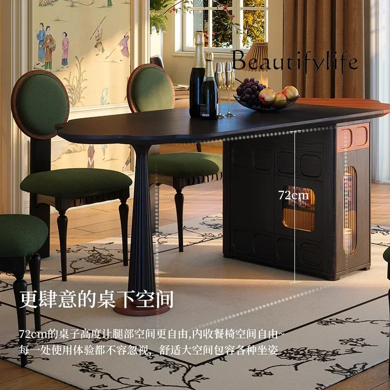 French retro island dining table foldable multi-functional small apartment wall dining table household