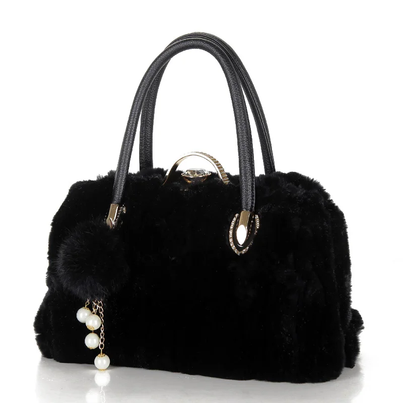 Rex Rabbit Fur Portable Women 'S Bag Fashion Fur Shoulder Bag Large Capacity Clip Bag 2022 New Thickened Furry Bags