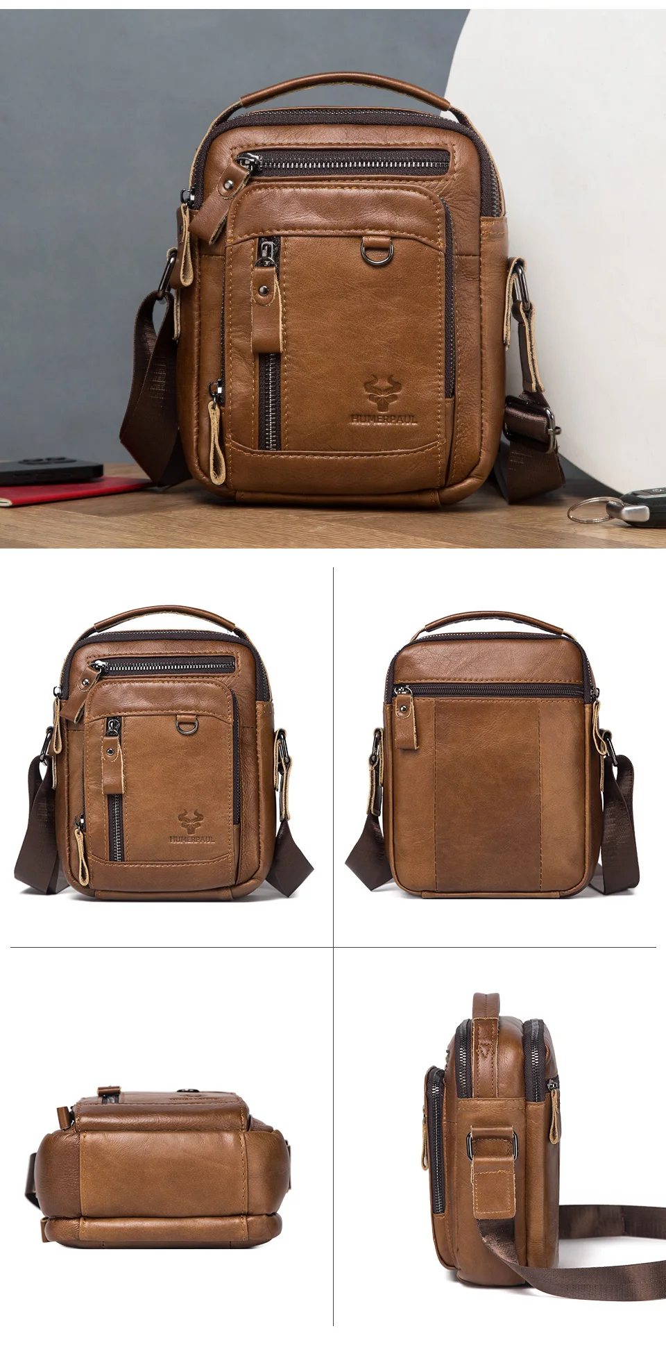 Humer paul 100% Echt leder Herren Schulter Umhängetasche Klein unternehmen Umhängetasche für die Arbeit männliche Reises ch linge Bolso – Detail 10
