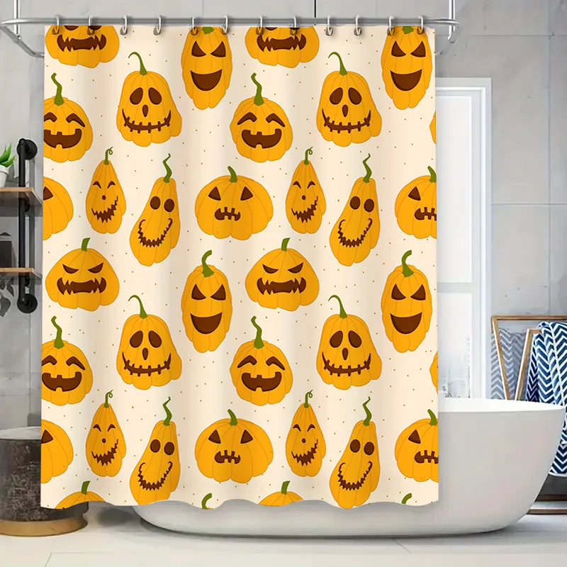 

Жуткий Хэллоуин Jack-o'-lanterns Занавеска для душа Веселый осенний декоративный тканевый коврик для ванной с оранжево-белым красочным узором
