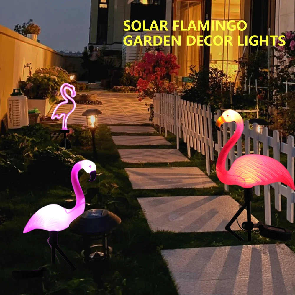 Group Flamingo Solar Light Waterproof Garden Stake Lamp Outdoor Courtyard Decoration Light Patio Walkway Light Lawn Light