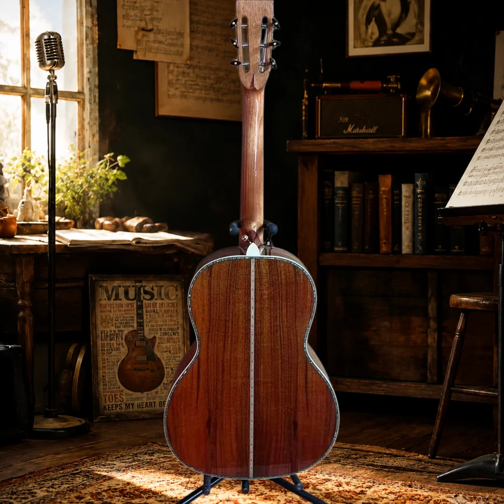 New Arrival All Koa Wood 00045 Acoustic Guitar, Ebony Fingerboard, Bone Nut, Large Flower Vase, 20 Frets