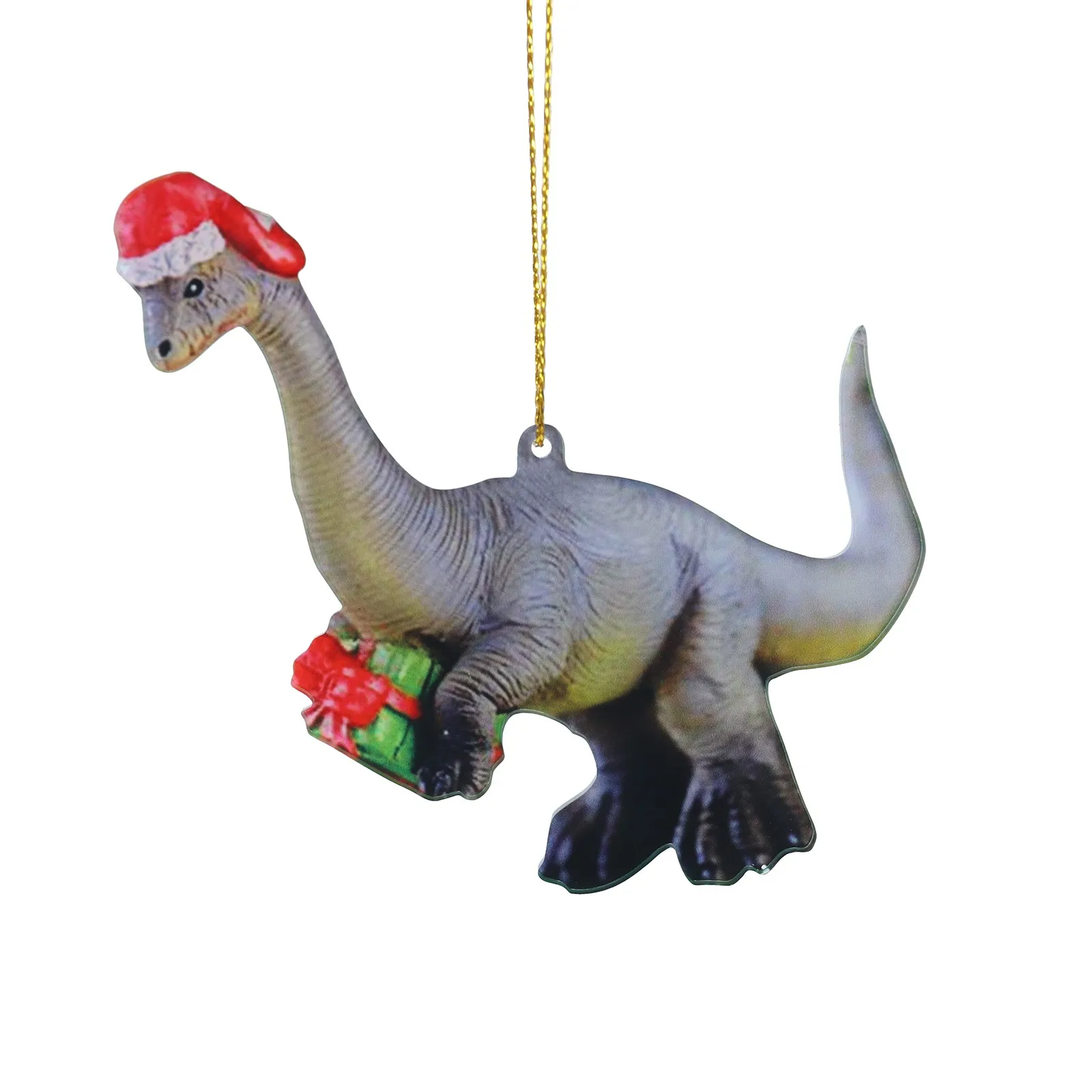 2D  Dinosaur Holding Christmas Gift With Hat Pendant Ornaments Double Sided Printing Christmas Tree Pendant Home Car Decoration