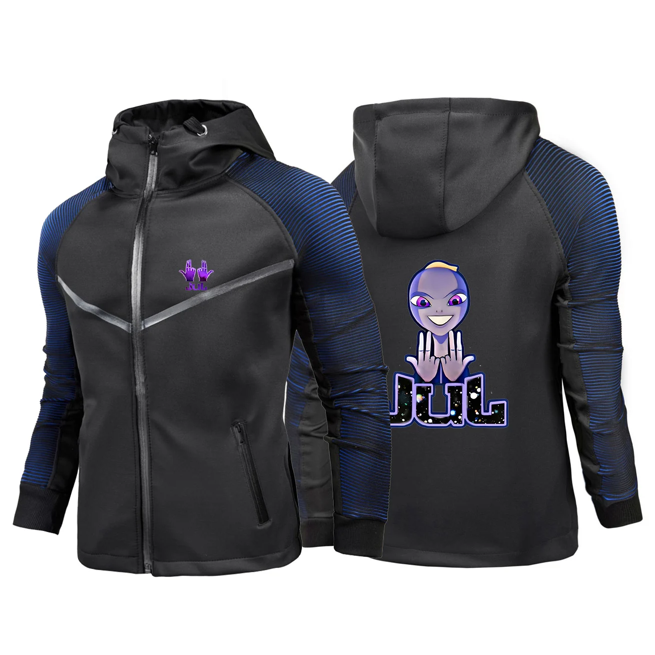 2025 Spring Autumn Men New Rapper Jul Graphic Printing Spliced Zipper Hoodie Jacket Cardigan Racing Suits Hoodies Tops