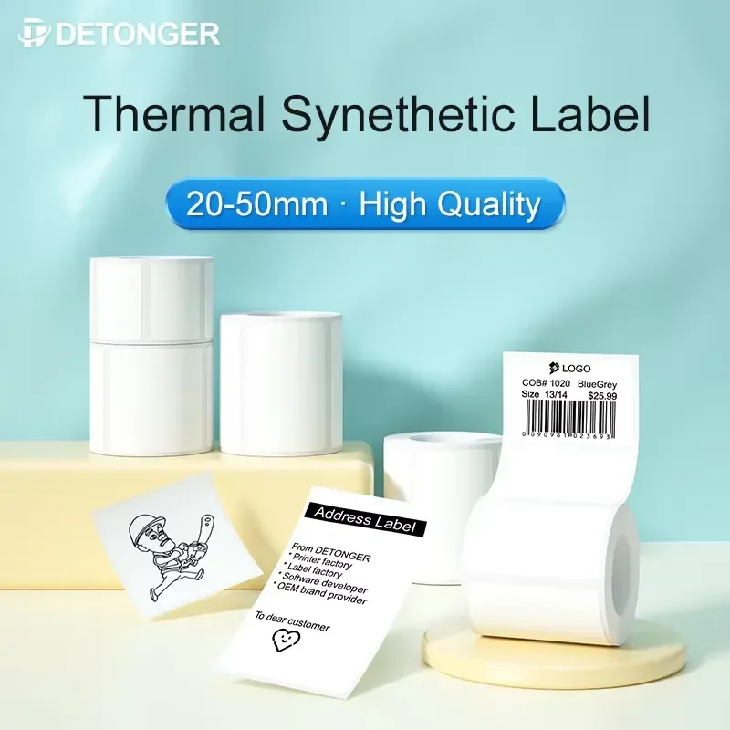 2026 Hot！ Detonger Thermal Self-adhesive Blank White Label Barcode Qr Code Pricetag Waterproof Oilproof Tear Resistant