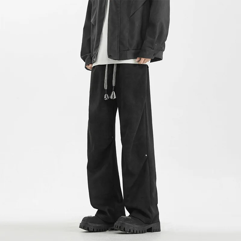2025 Spring Autumn New Men's Casual Straight Leg Wide Leg Pants Fashion Trend Design Style American Tie Dyeing Dirty trousers