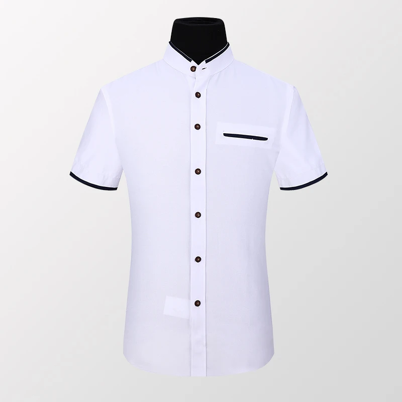 BROWON camisa de manga corta para hombre, Camisa ajustada con cuello levantado, Color sólido, ropa de gran tamaño con botones, Verano