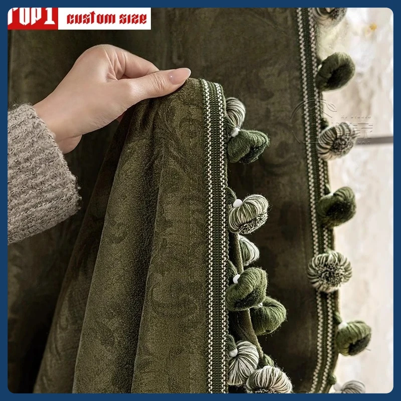 

American Retro Green Blackout Curtains Jacquard Curtains for Living Room Bedroom French Chenille Jacquard 2025 New Window Screen