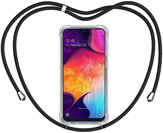 SAMSUNG compatible cord case. Transparent case reinforced anti-shock TPU, adjustable neck cord.