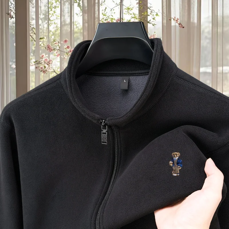 Herbst- und Winter-Neuheit: Hochwertige, warme Samtjacke mit Reißverschluss für Herren, Marken-Teddybär-Stickerei, bequeme, meistverkaufte Jacke