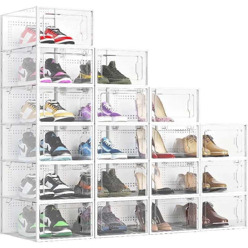 

Shoe Boxes Clear Plastic Stackable, 18 Pack Premium Shoe Organizer Storage for Closet Space Saving Foldable Shoe Rack Containers