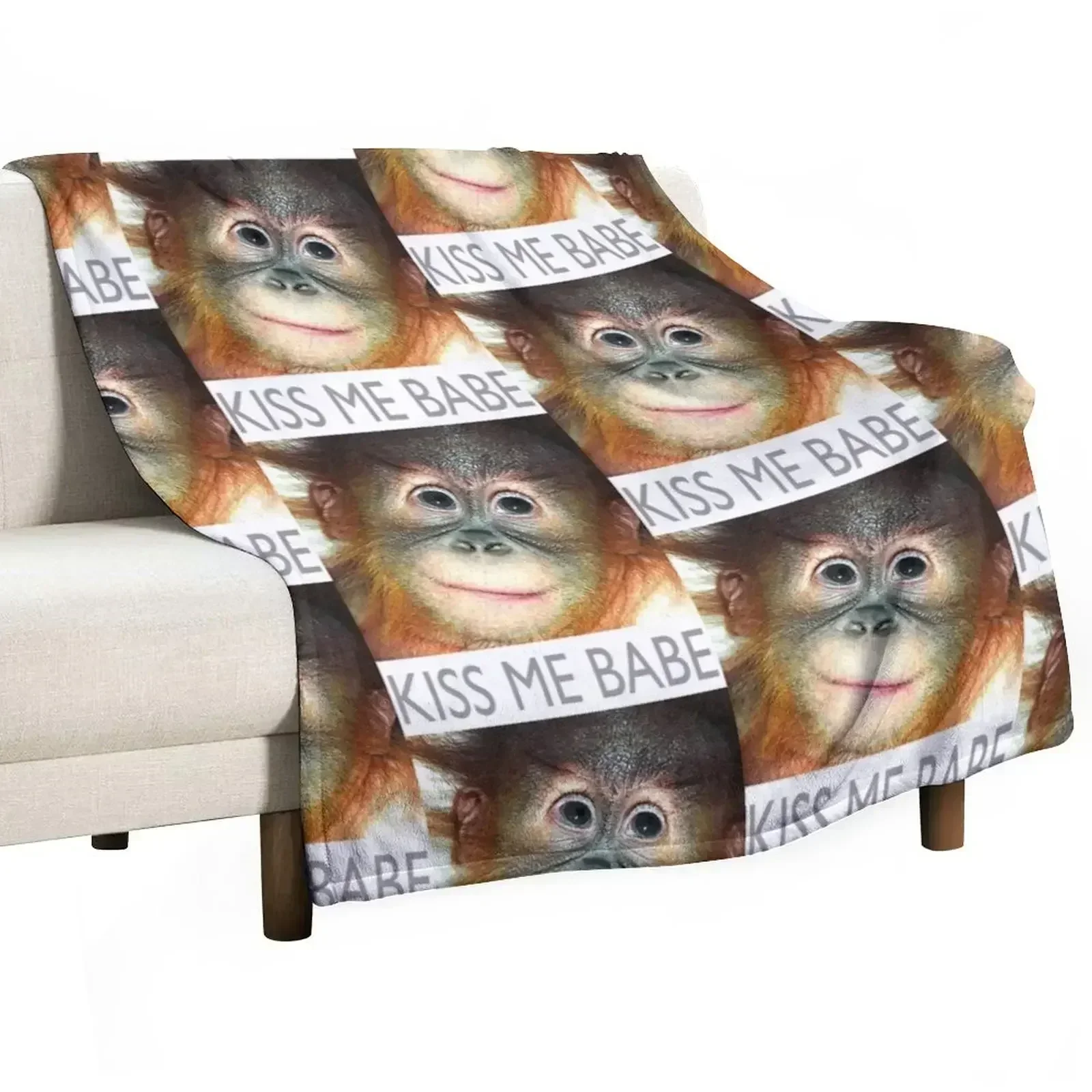 

orangutan KISS ME BABE Throw Blanket Custom christmas gifts Luxury Blankets