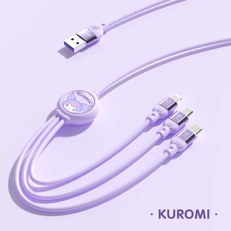 Kawaii Sanrio Data Cable Applicable To All Mobile Phone Type-C Fast-Charging Three-In-One 5A Hello Kitty Kuromi Charging Cable