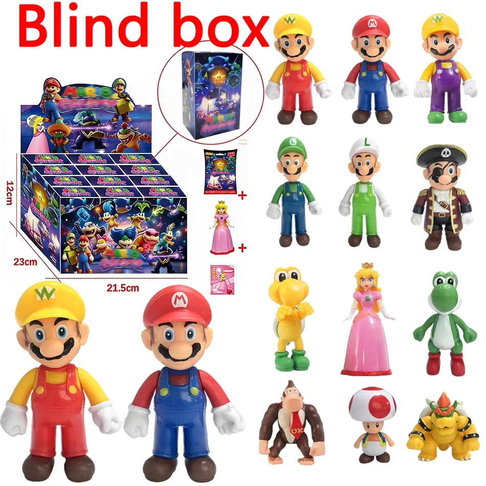 

Super Marios Bros blind box 1-12pcs Luigi Yoshi Mario Figures Creative Collectible Model Twistable joints Toys for Birthday Gift