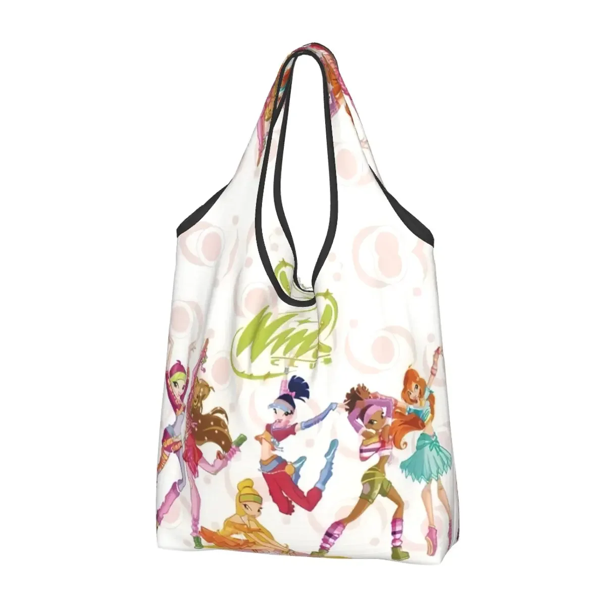 Borsa per la spesa personalizzata Anime Winx Club Borsa per la spesa carina Shopper Borse a tracolla Borsa portatile di grande capacità