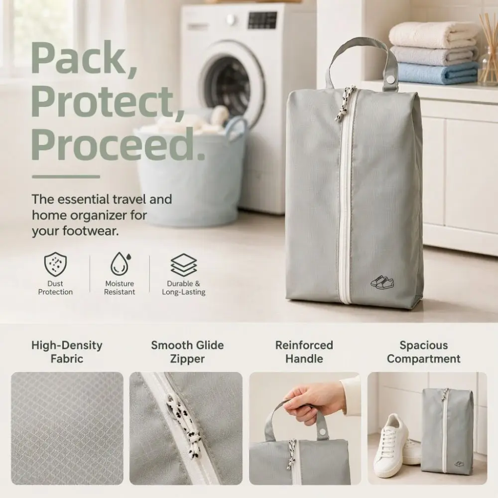 Foldable Waterproof Shoe Storage Bag Dust-proof Lightweight Shoes Pouch Oxford Cloth with Zipper Handheld Shoe Bag for Home